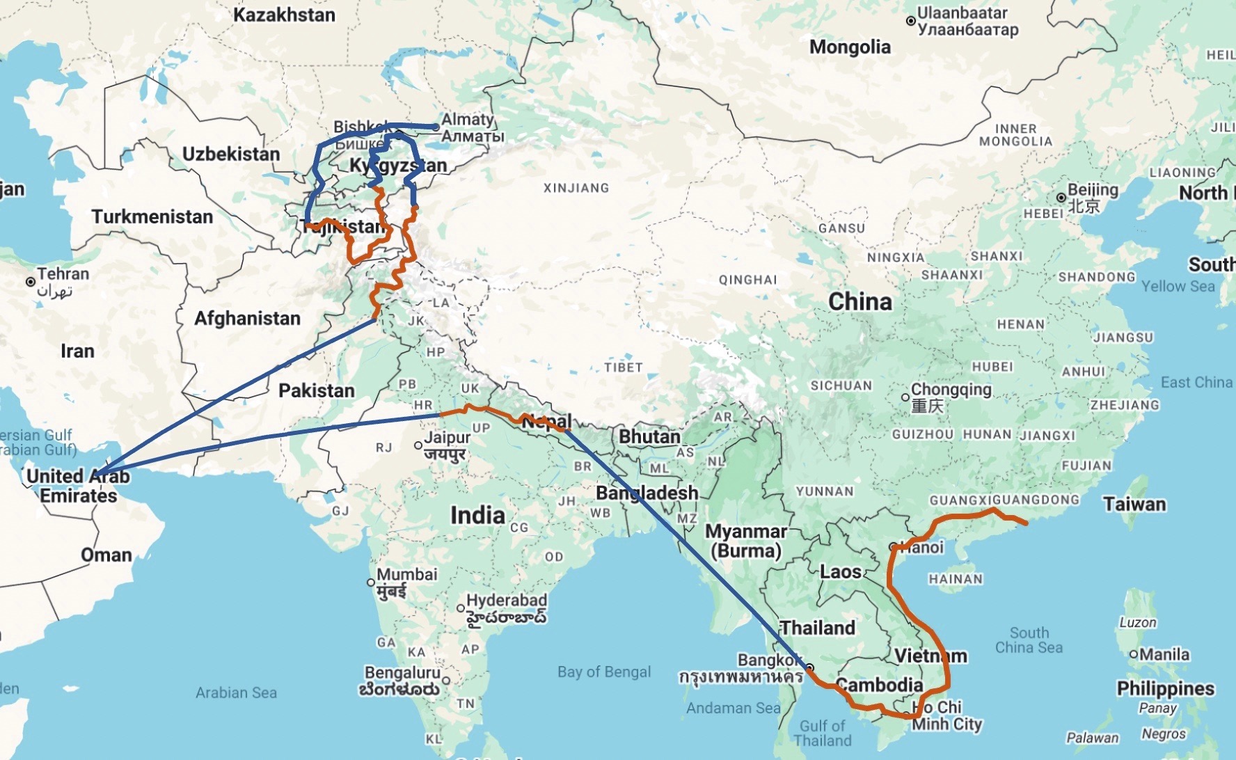 Will's full trip itinerary map